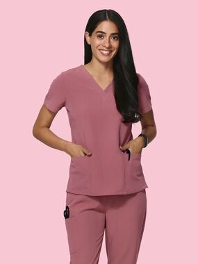 Mandala Women's 6-Pocket V-Neck Scrub Top - Mauve